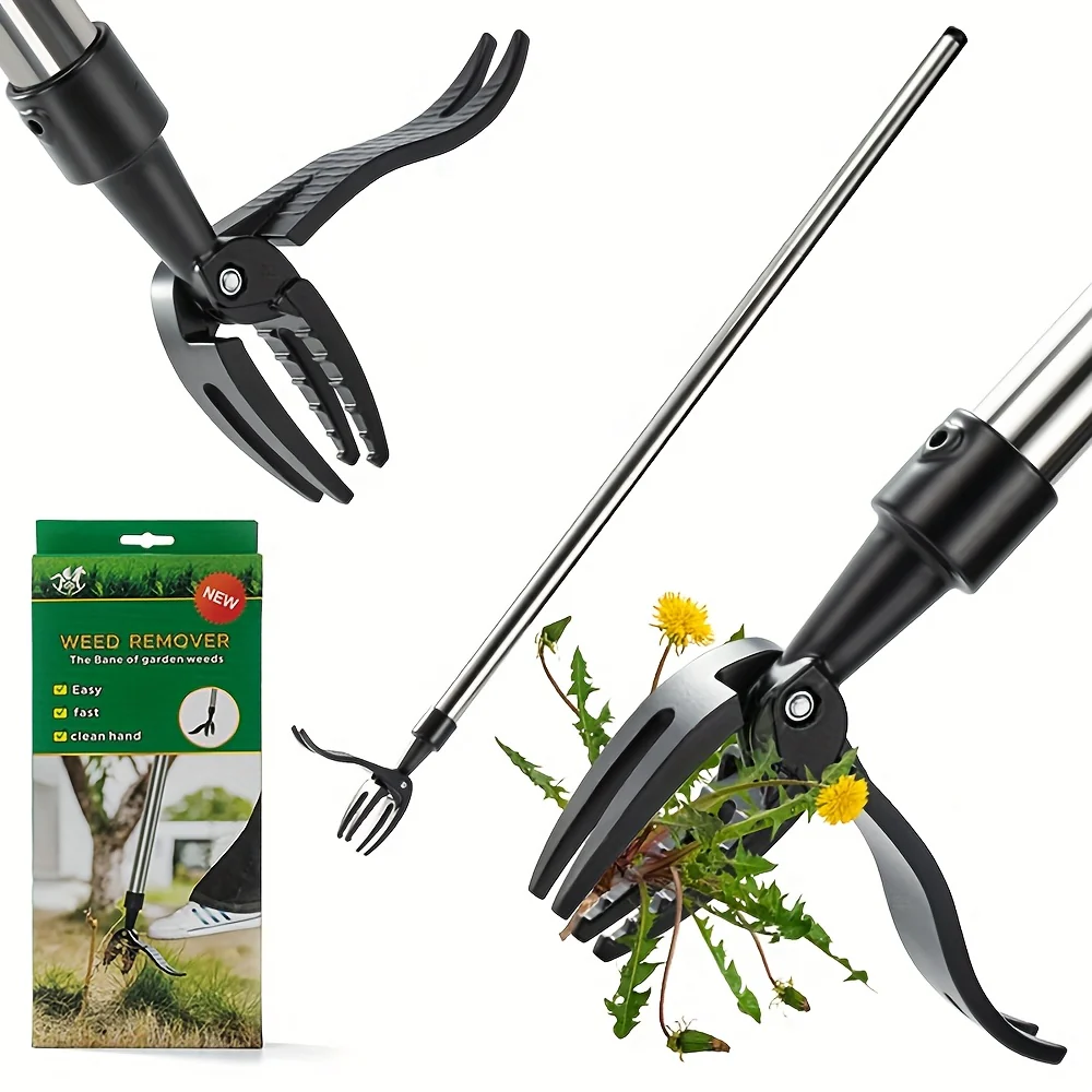 Stainless Steel Weed Puller Stainless Steel Manual Weed Puller Tool | No-Bend Standing Design with Ergonomic Handle for Efficient Root Removal, Garden & Lawn Care, Durable Yard Maintenance Tool